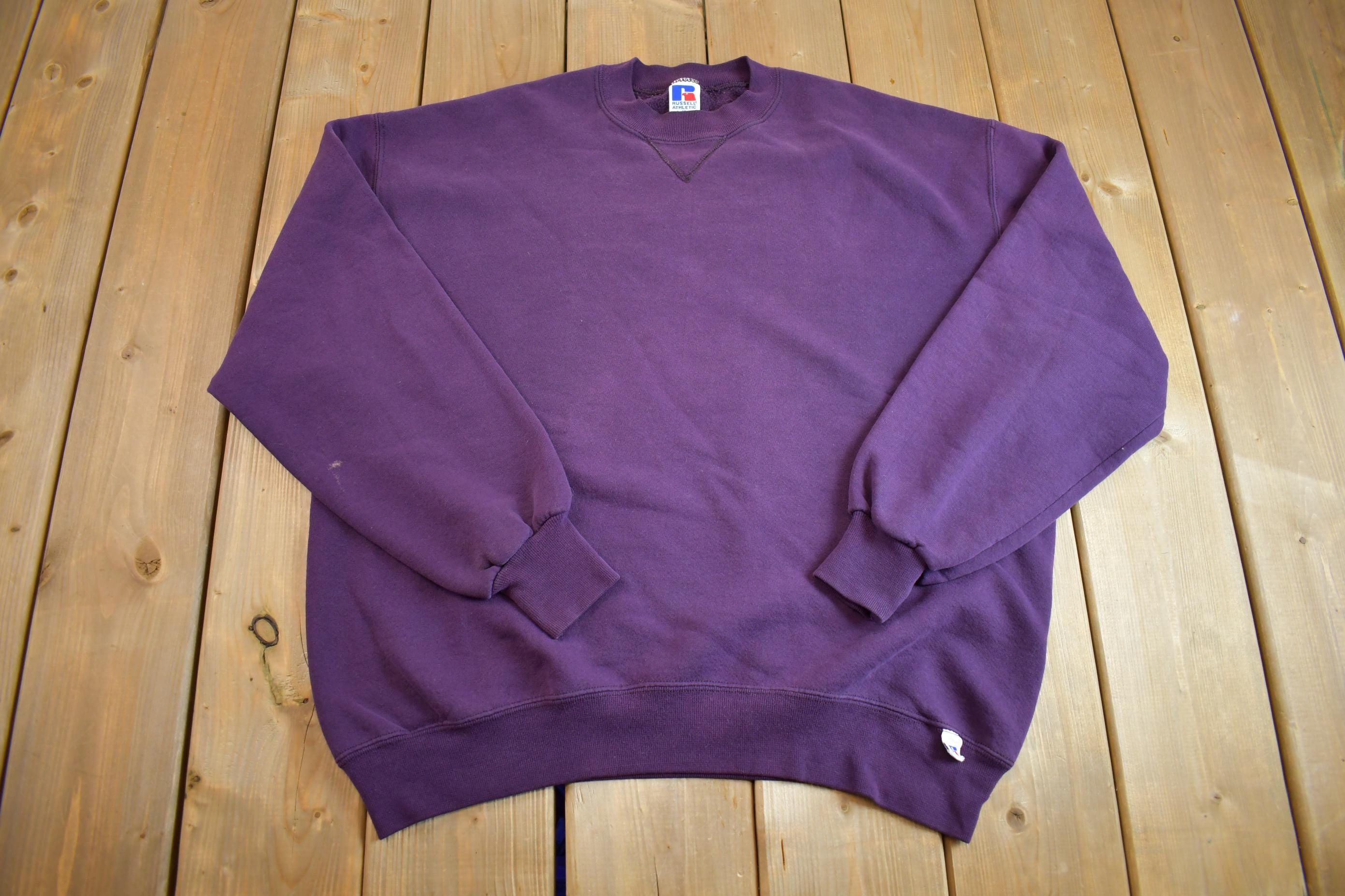 Vintage 1990s Sunfaded Purple Russel Blank Crewneck Sweatshirt Made In USA - X- Large