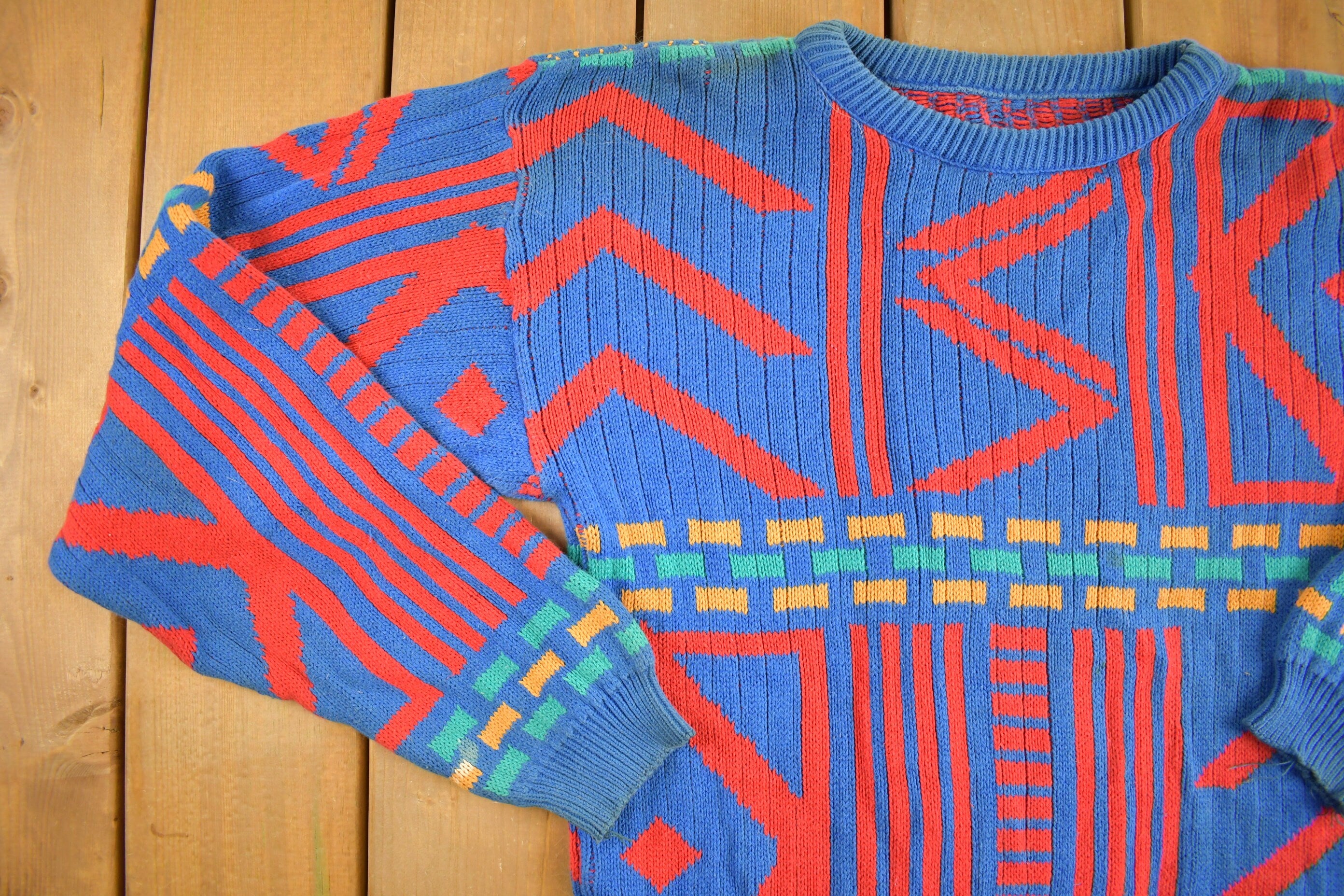Vintage 1990s Abstract Colorful Knit Sweater