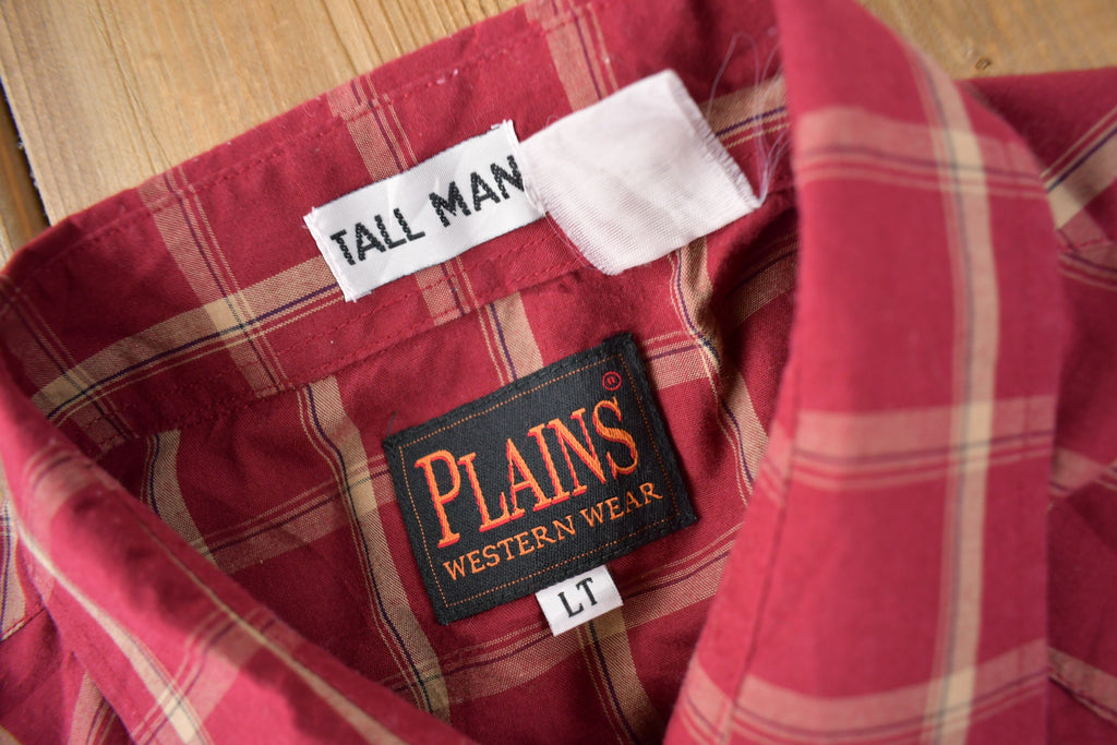Vintage 1990s Plains Western Wear Plaid Button Up Shirt Size LT