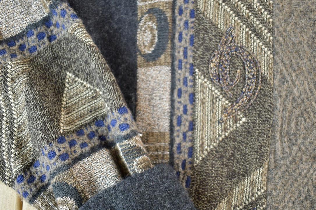 Vintage 1990s Baffo Wool Knit Abstract Pattern Crewneck Sweater /