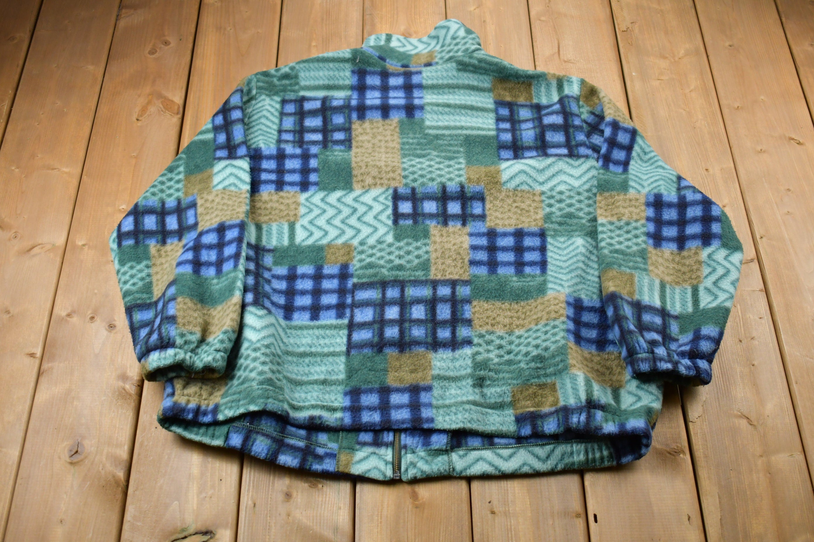 Vintage 1980s Teddi All Over Print Full Zip Fleece Sweater
