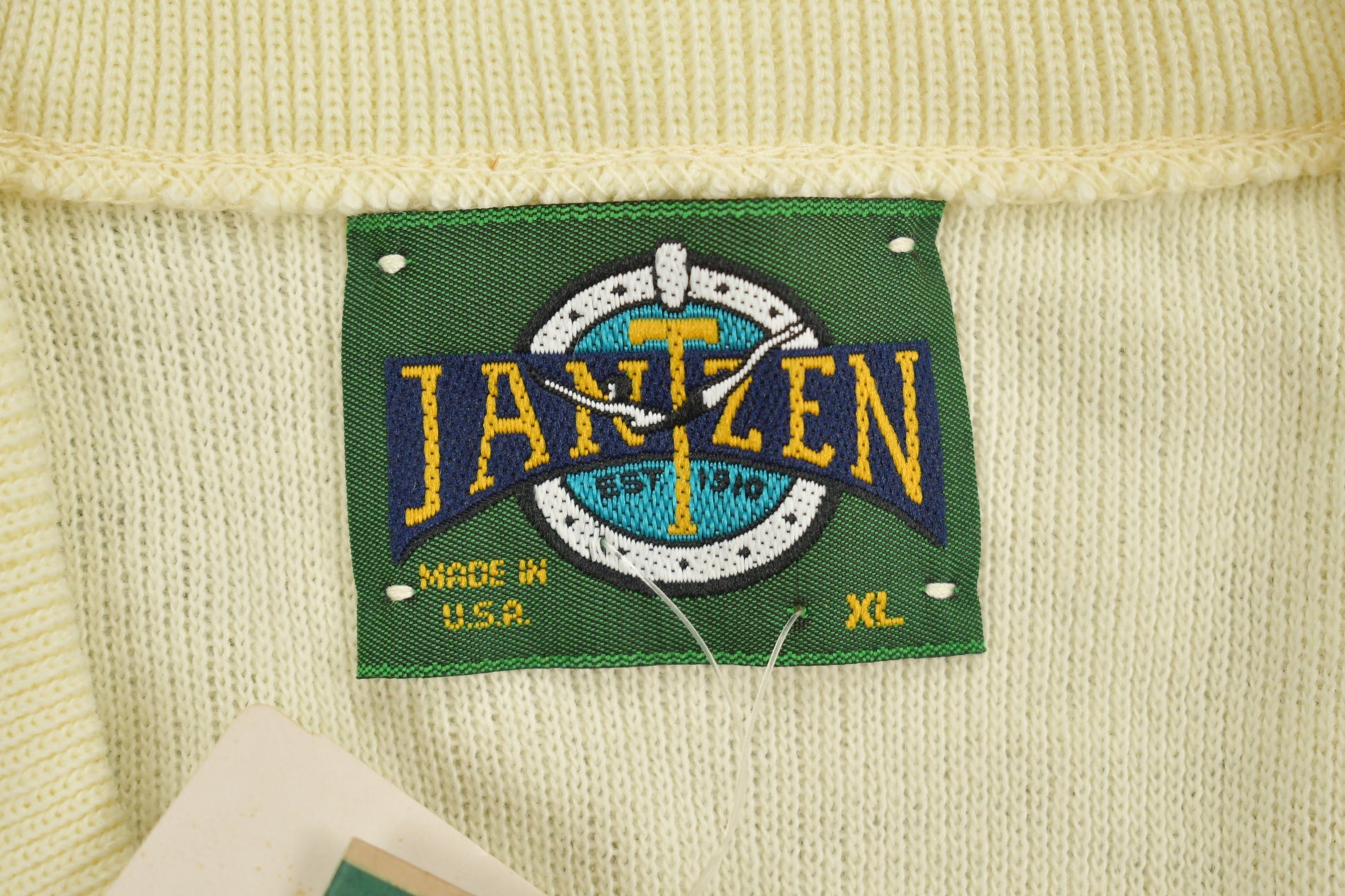 Vintage 1990s Beige Jantzen Knit Deep-V Sweater /