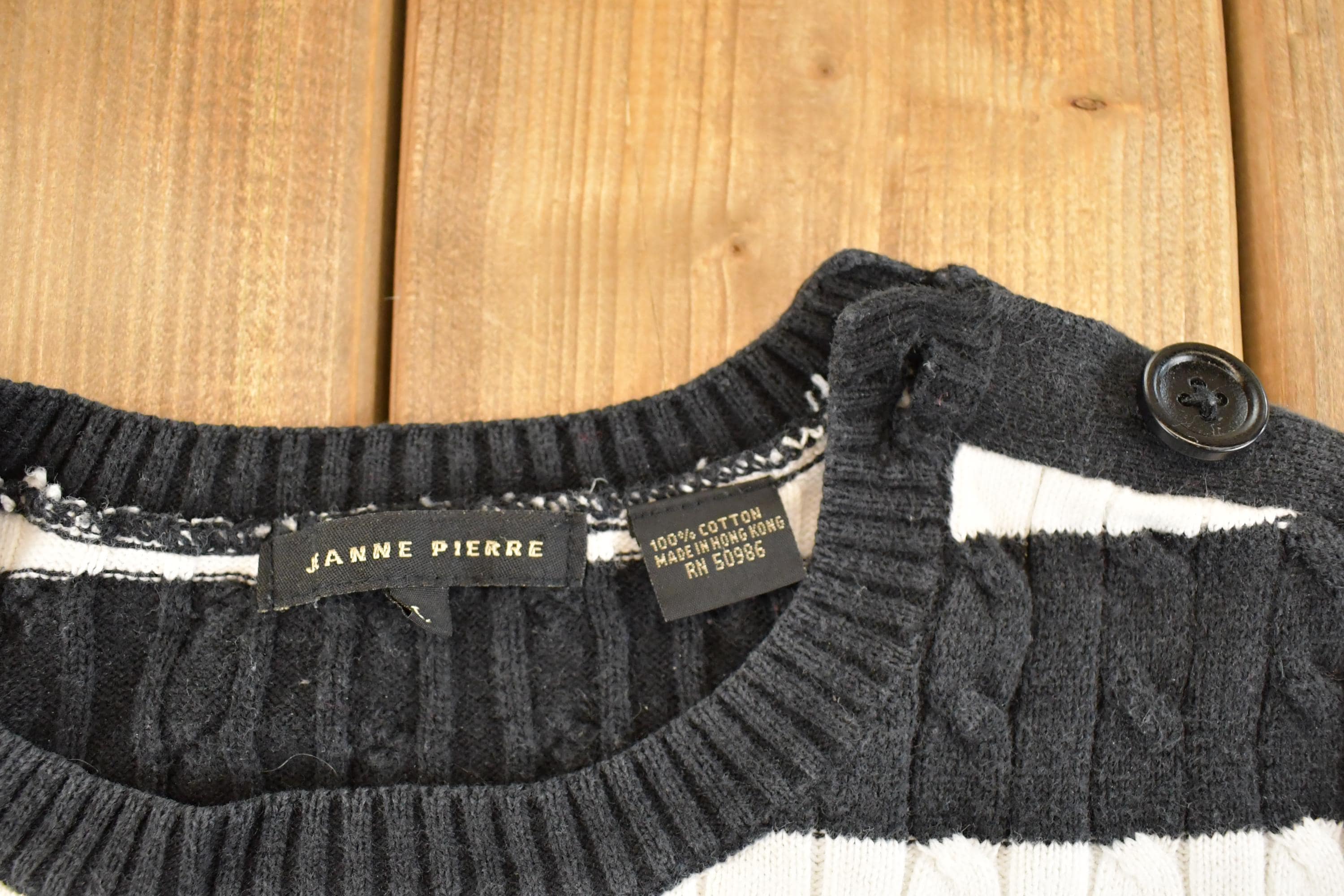 Vintage 1990s Jane Pierre French Striped Knit Crewneck Shirt Womens L  90's Abstract Pattern 3D Knitted Sweatshirt