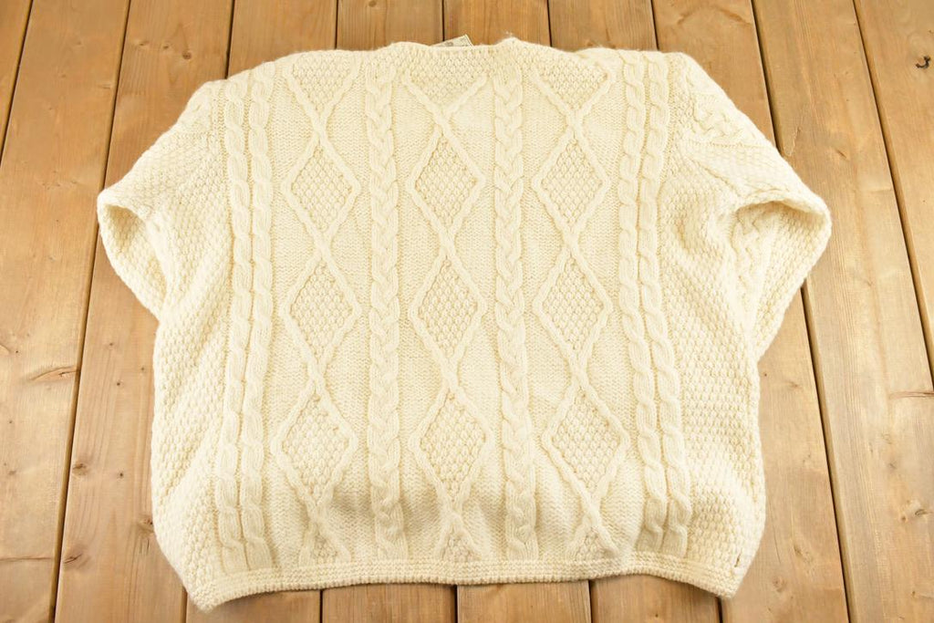 Vintage 1990s Connemara Cable Knit Irish Wool Cardigan Sweater Women's XL