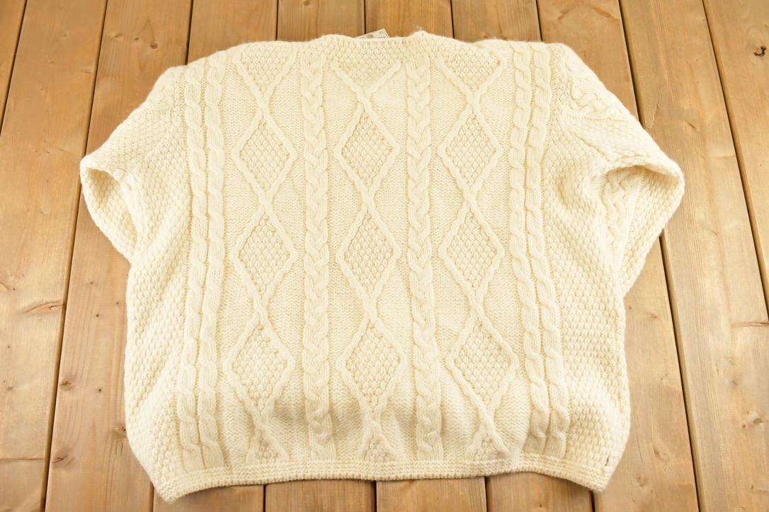 Vintage 1990s Connemara Cable Knit Irish Wool Cardigan Sweater Women's XL