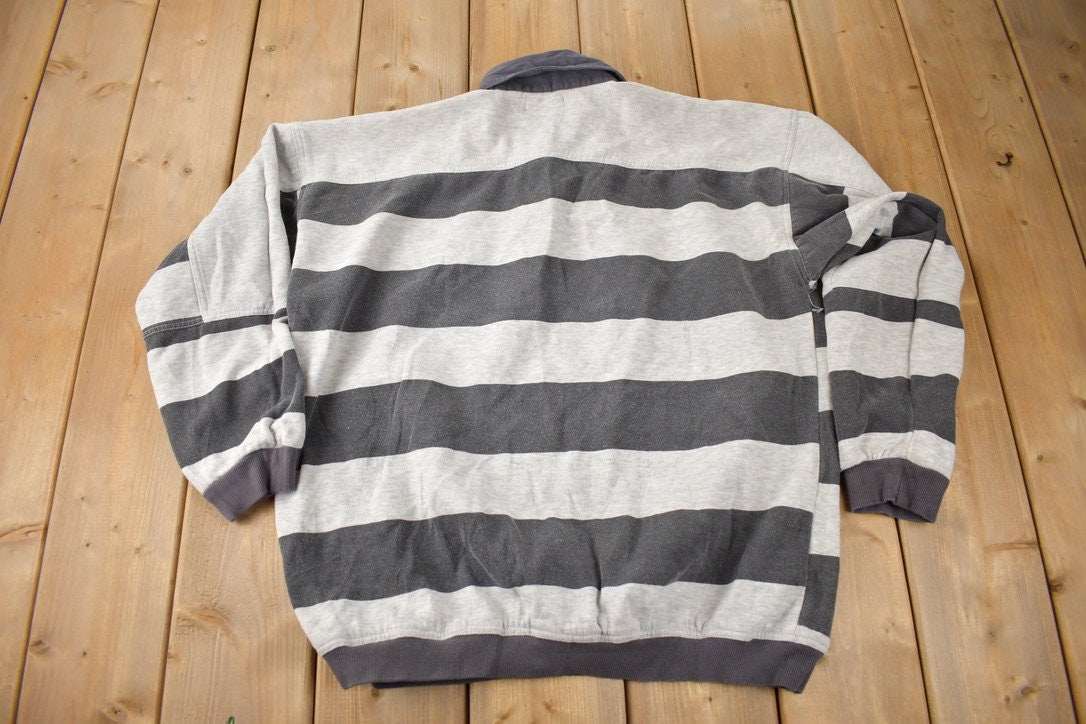 Vintage 1990s Bugle Boy Striped Rugby Style Sweatshirt Size XL