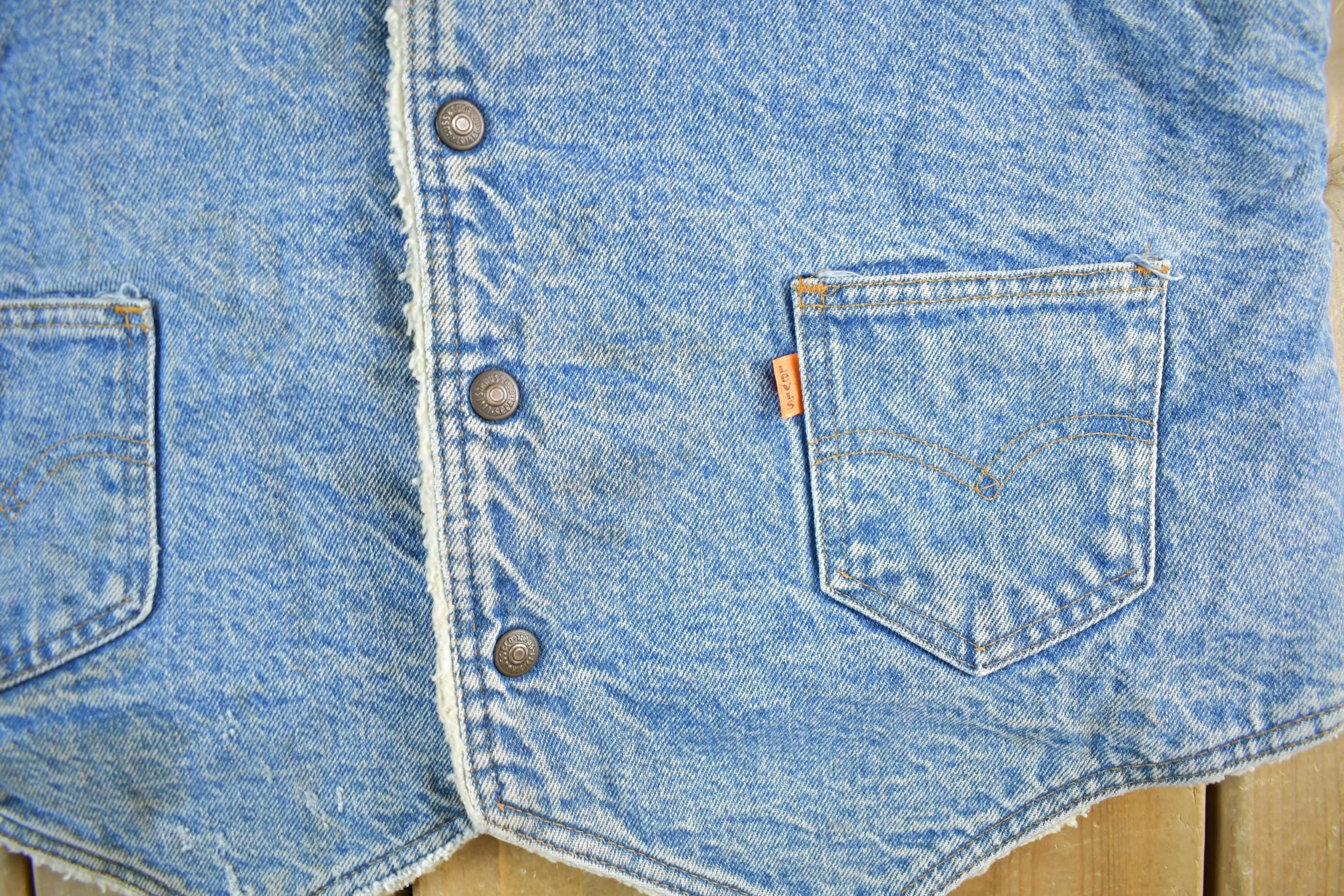 Vintage 1980s Levi's Orange Tab Sherpa Lined Denim Jean Vest Men's S-M