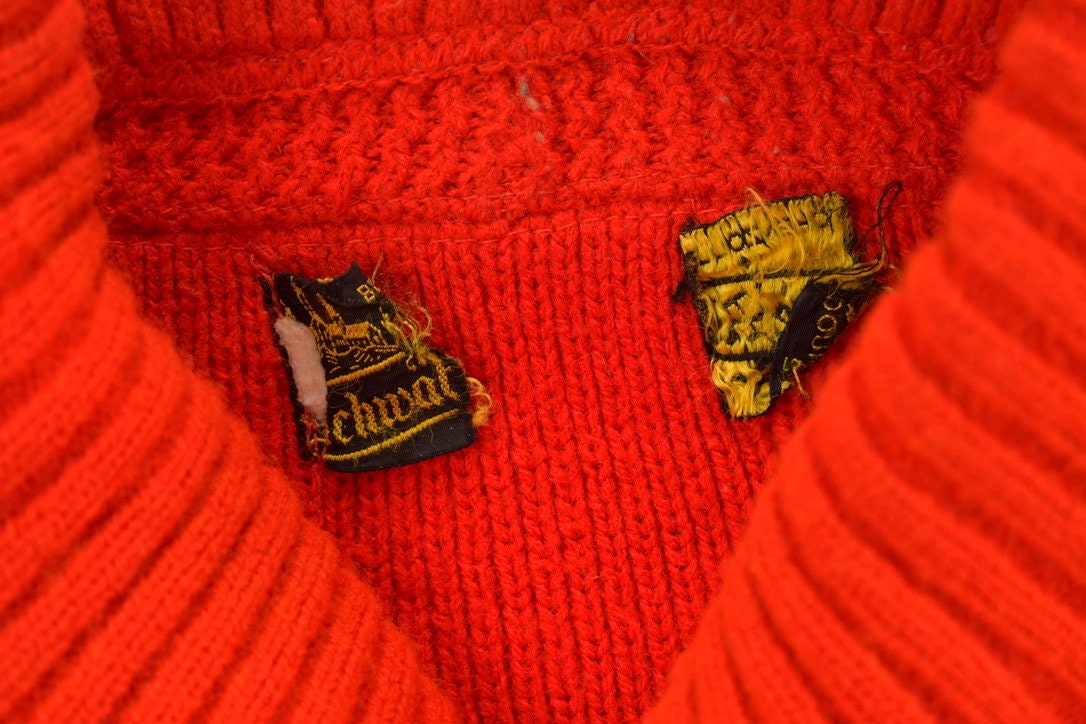 Vintage 1950s Red Collared Cardigan Knit Sweater