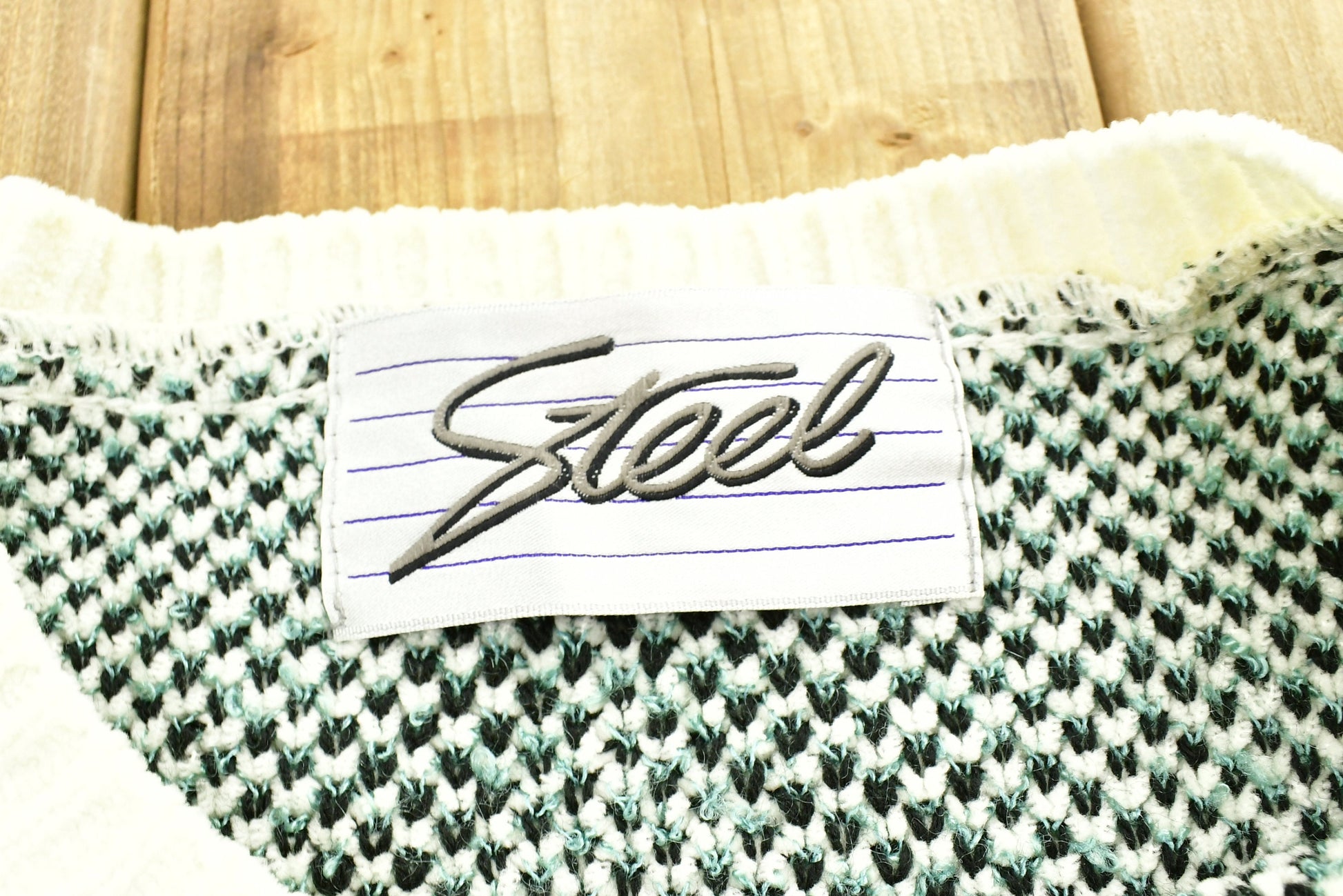 Vintage Aztec Knitted Sweater / Vintage 90s Crewneck / Grandpa Sweater / Hand Knit / Pullover Sweatshirt / Steel