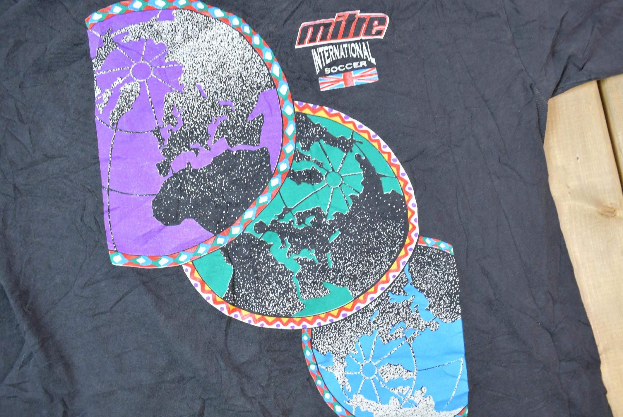 Vintage 1990s Mite International Soccer Single Stitch Graphic T-Shirt Made In USA
