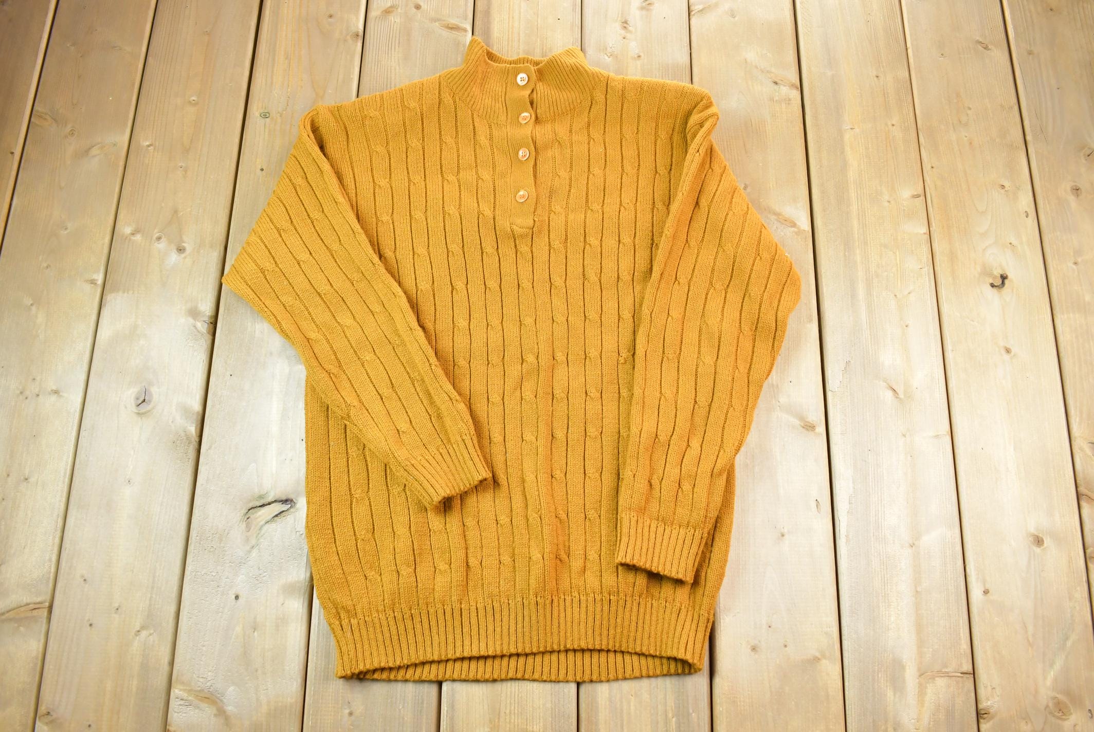 Vintage 1970s A+M Collection 3D Coloured Quarter Button Cable Knit Turtleneck Sweater