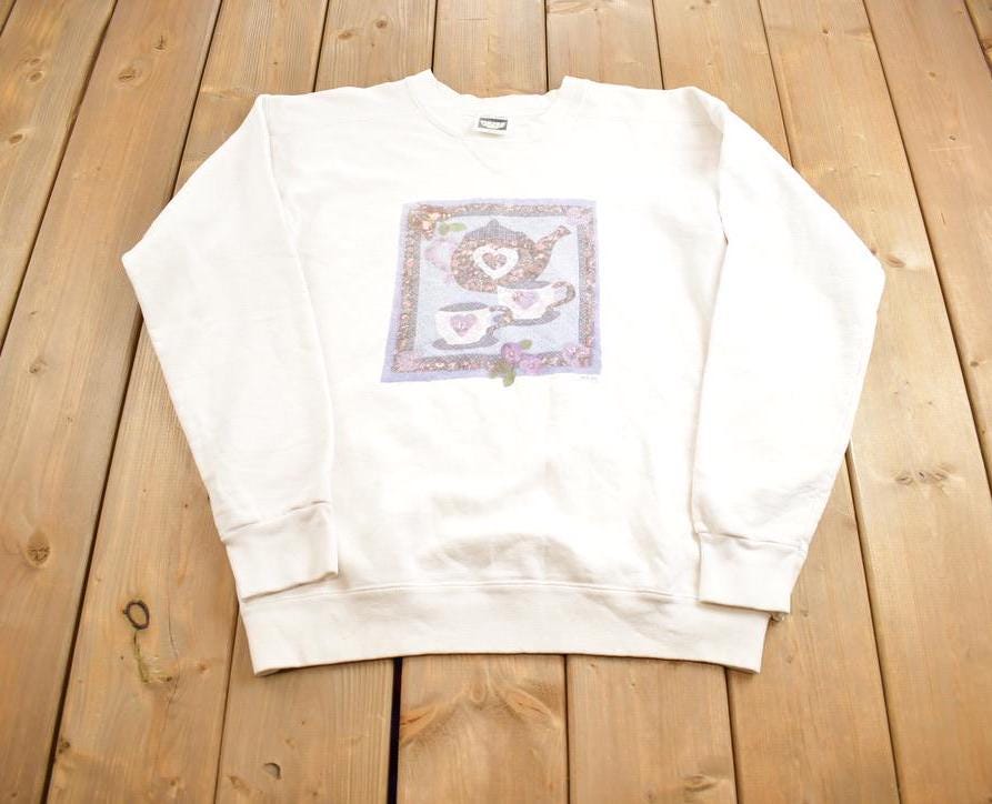 Vintage 1995 Tea Party Theme Crewneck Sweatshirt Made In USA