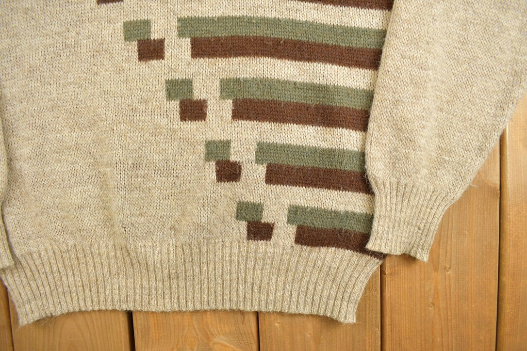 Vintage 1970s Grenadier Striped Knitted Sweater / Vintage 90s Crewneck / Pattern Sweater / Outdoor / Abstract / Pullover Sweatshirt