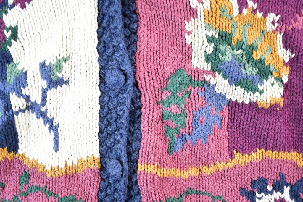 Vintage 1990s First Concepts Hand Knit Floral Pattern Cardigan Womens L