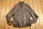 Vintage 1980s Black Rivet Brown Cafe Racer Leather Jacket