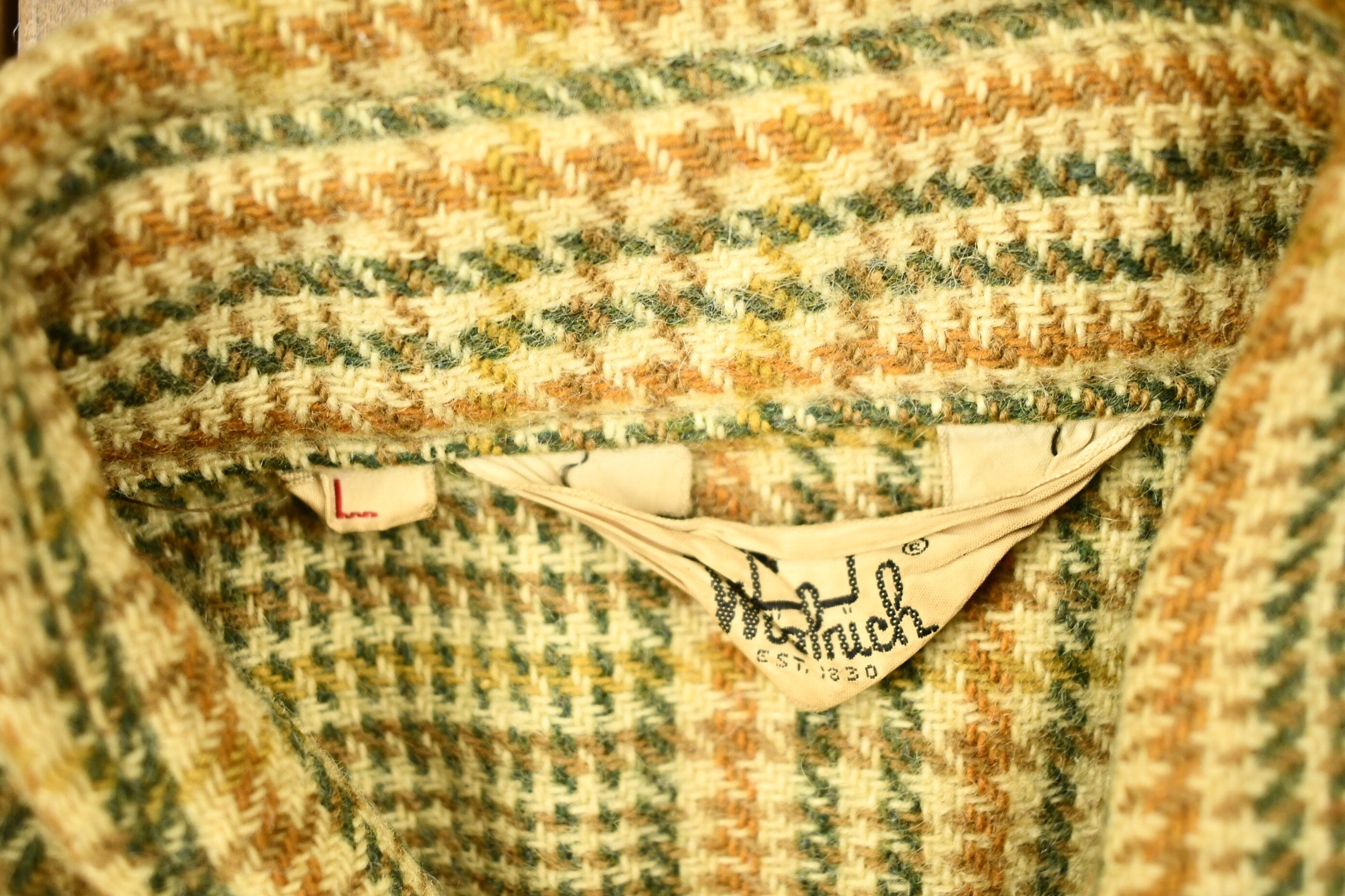 Vintage 1950s Woolrich Hounds Tooth Button Up Wool Hunting Jacket