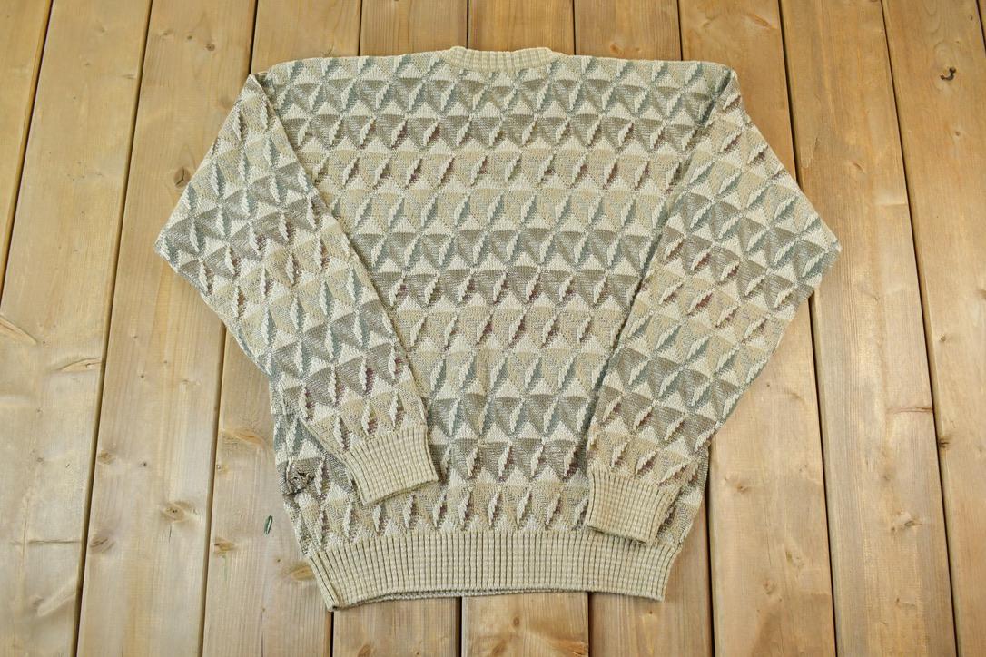 Vintage 1990s TSR USA Knit Crewneck Sweater  90s Crewneck  Abstract Pattern  Preppy Knits