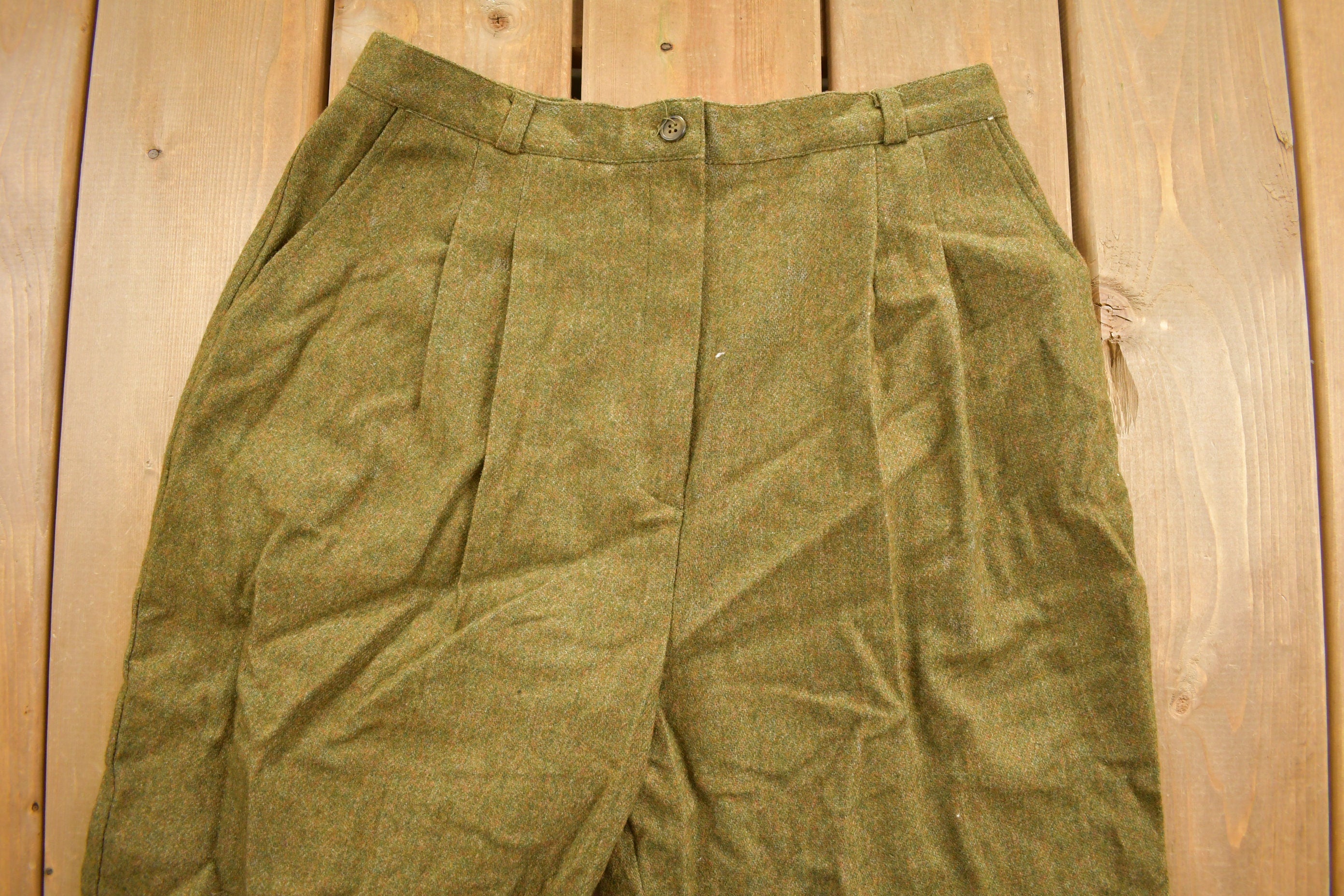 Vintage 1990s Pleated Hunters Run Wool Trousers Size 30 x 31.5