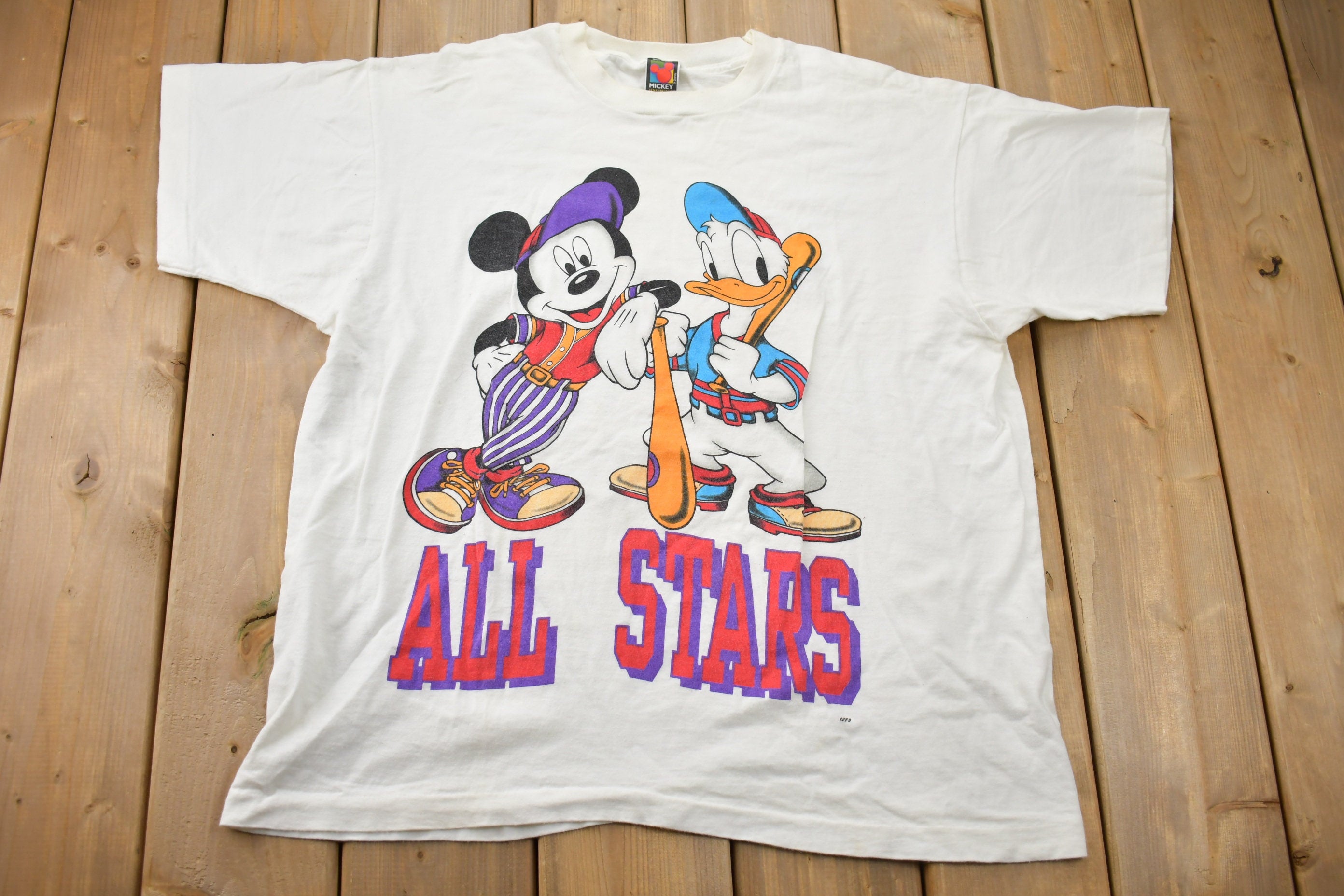 Vintage 1990s Disney Mickey Mouse Donald Duck Baseball All Stars T Shirt Vintage Disney  Made In USA  Single Stitch  Jerry Leigh