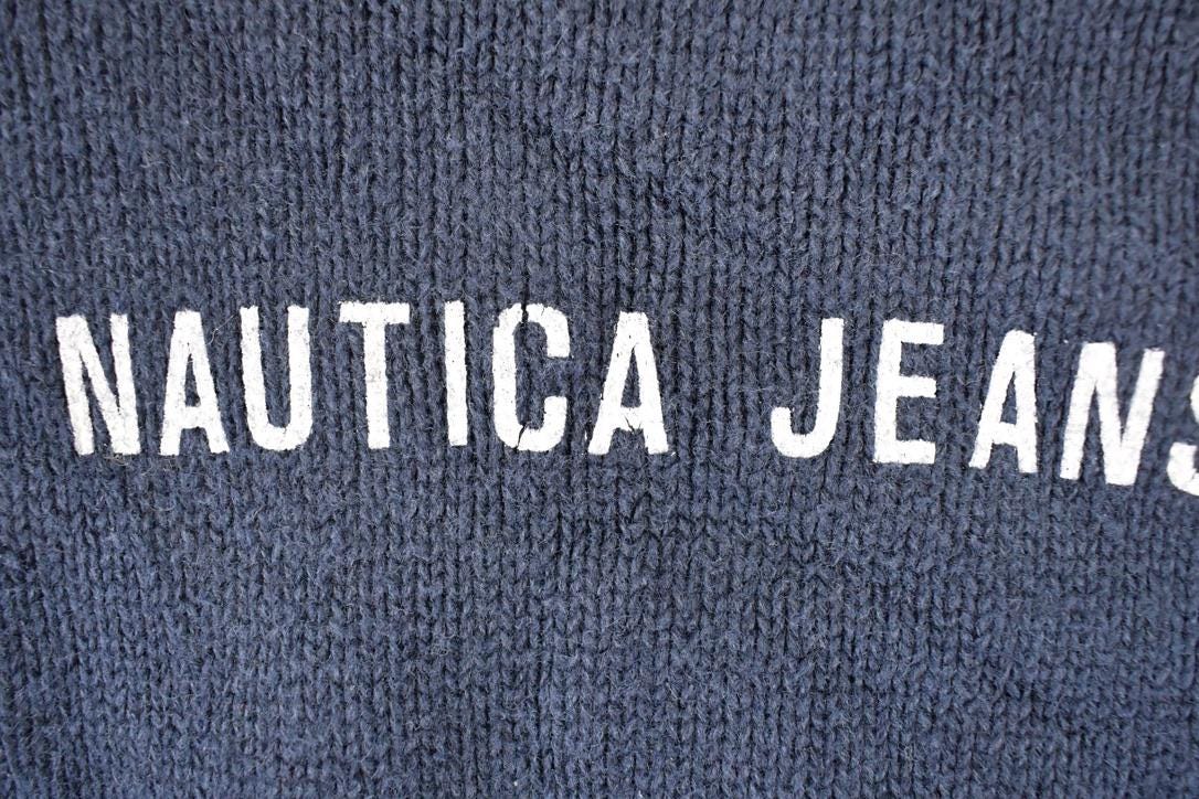 Vintage 1990s Nautica Jeans Company Screen Print Knit Crewneck Sweater Women's L