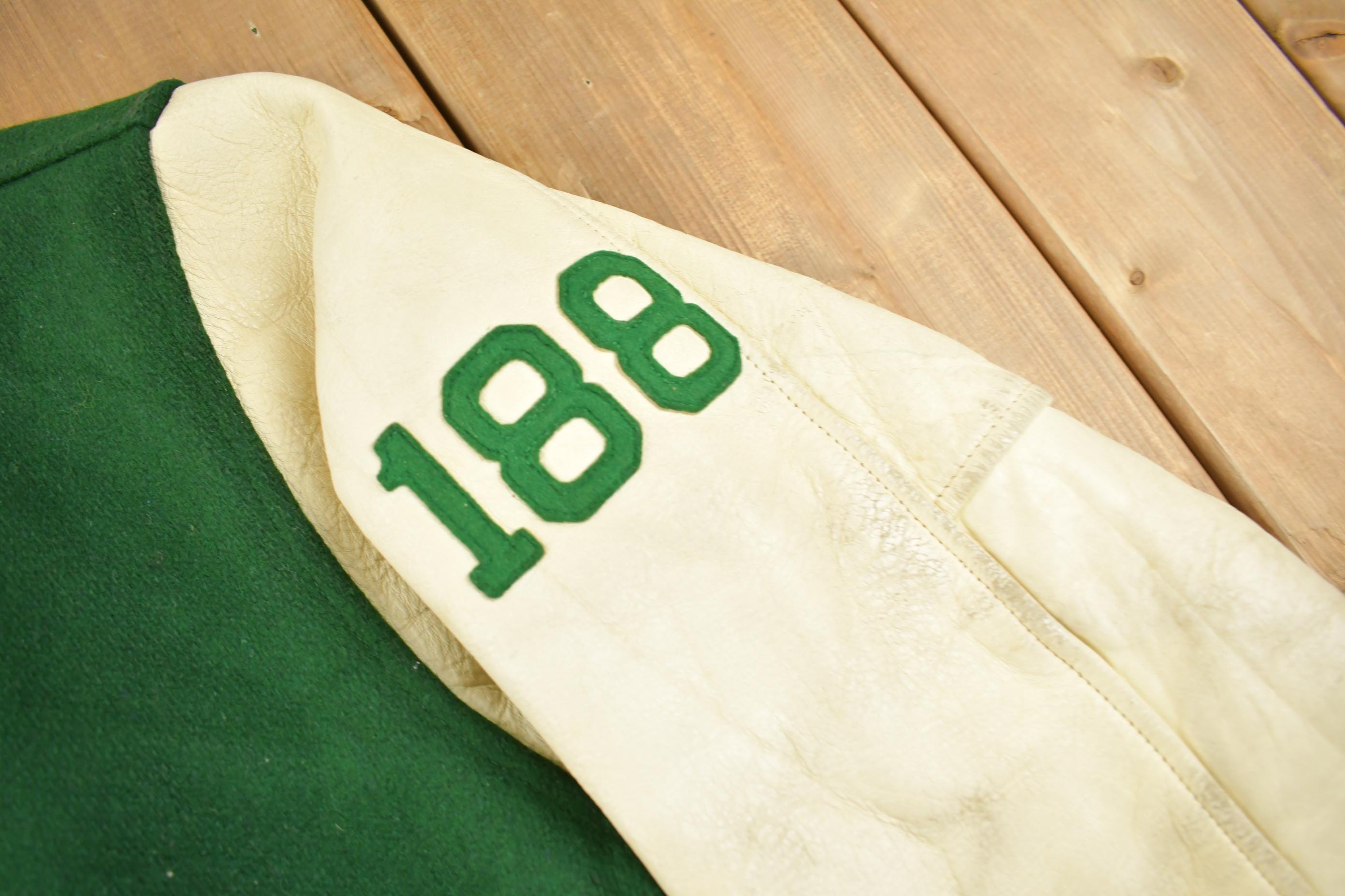 Vintage 1990s St Josephs Varsity Wrestling Leather & Wool Varsity Jacket Made In USA Size 44