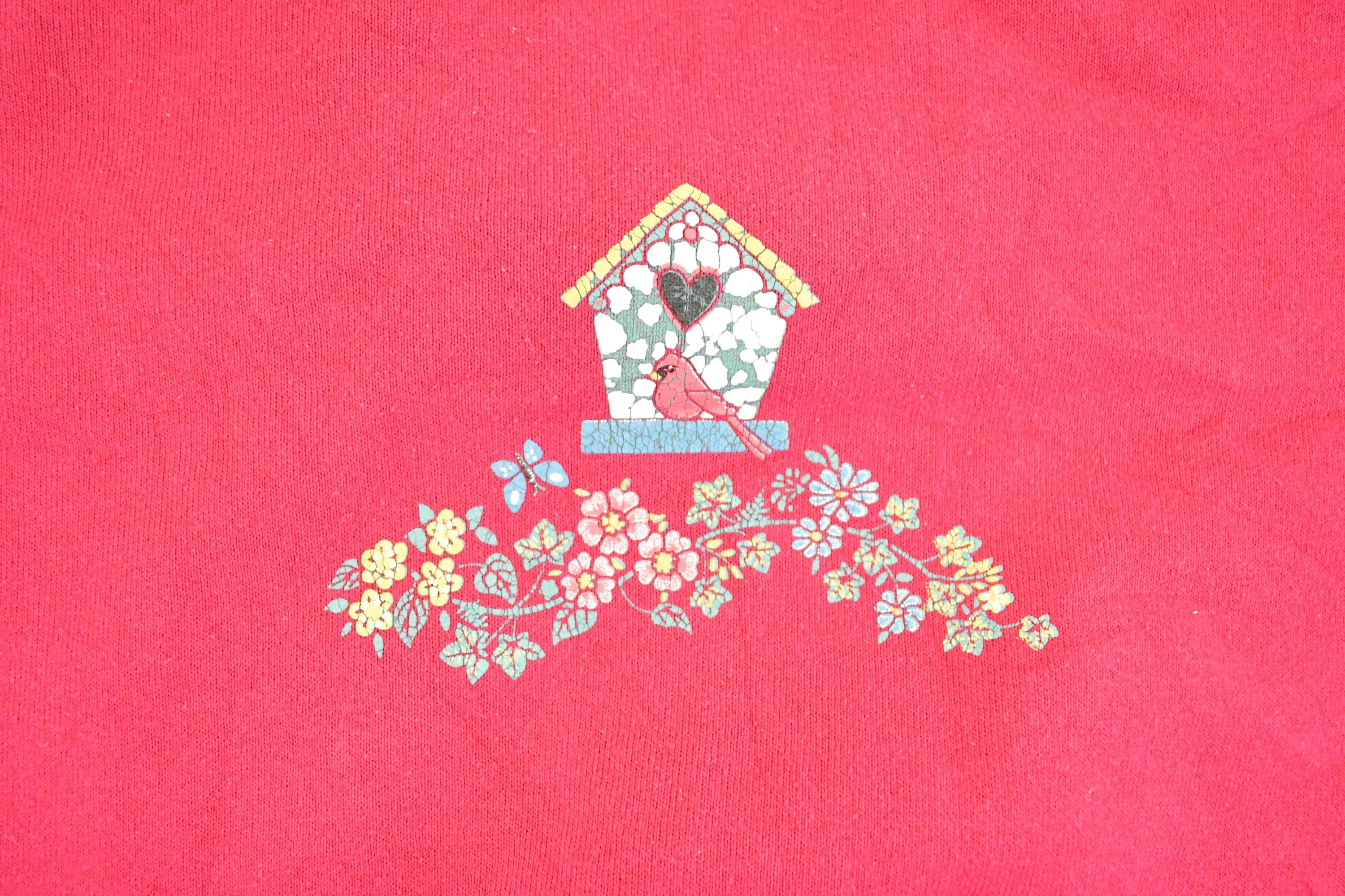 Vintage 1990s Morning Sun Cardinal Birdhouse Souvenir Collared Sweatshirt Womens XL / 90s Crewneck / Travel Vacation Sweater