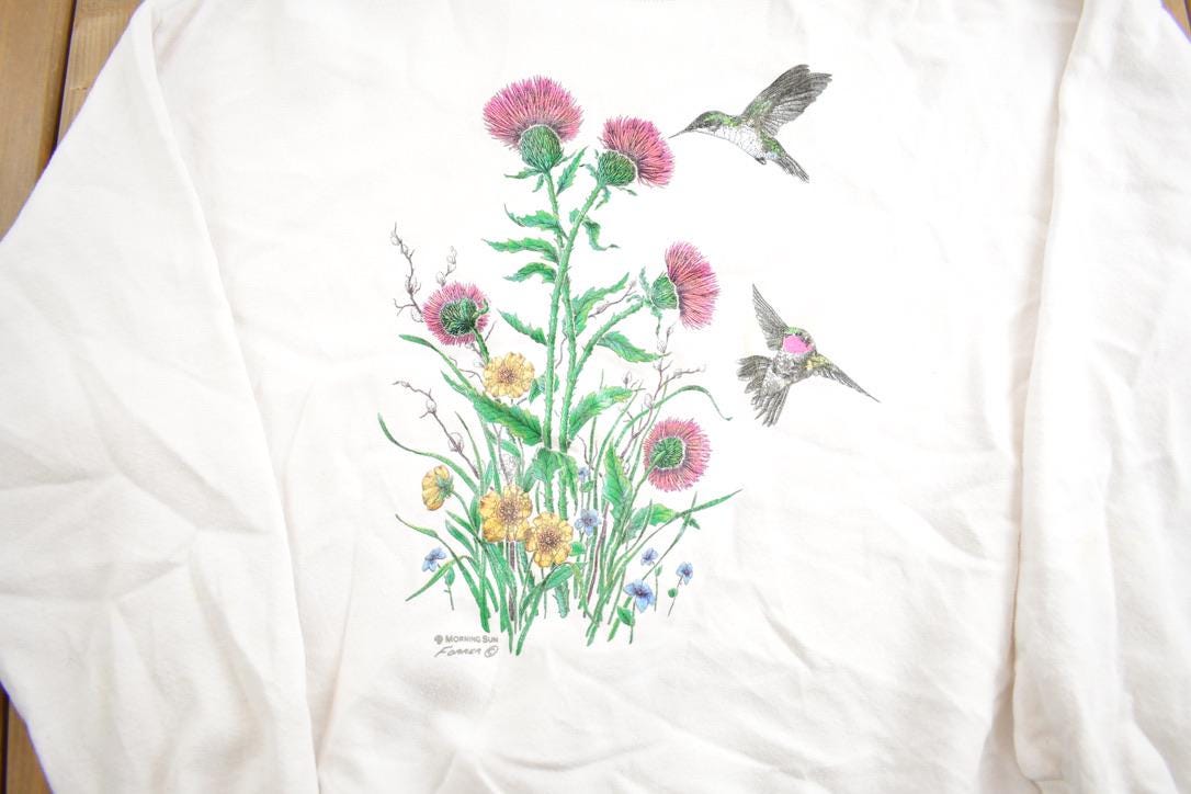 Vintage 1990s Morning Sun Bouquet Of Flowers Crewneck Sweatshirt Made In USA