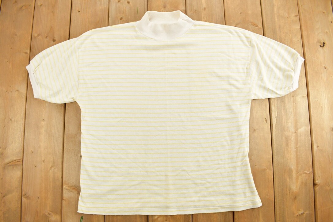 Vintage 1990s Striped Mock Neck T Shirt