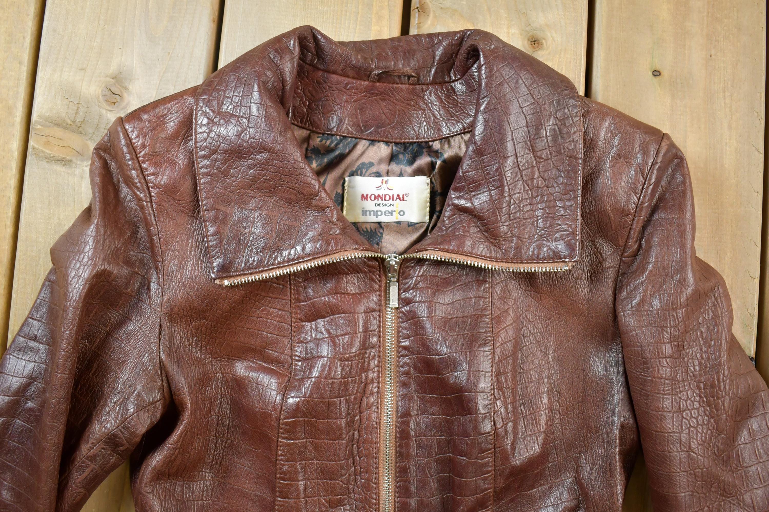 Vintage 1980s Mondial Women's Full Length Alligator Print Leather Trench Coat