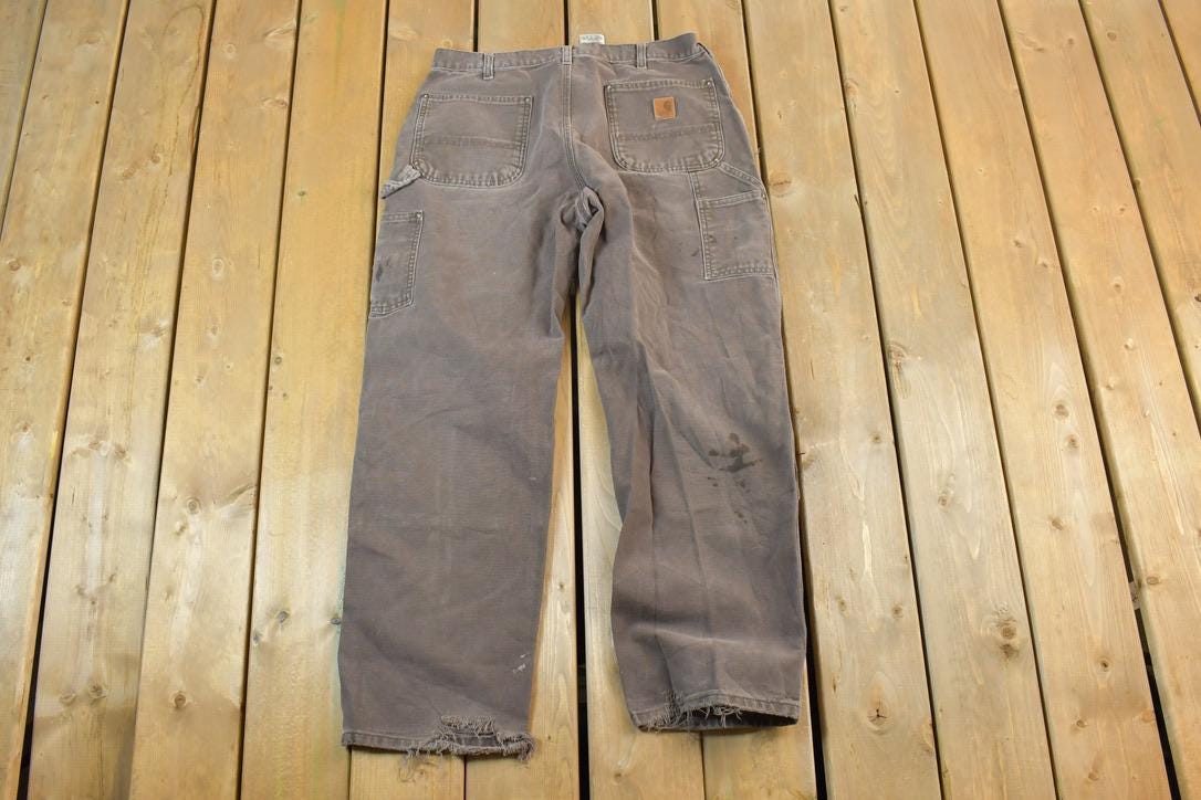 Vintage 1990s Carhartt Double Knee Light Brown Denim Work Pants Size 36 x 32