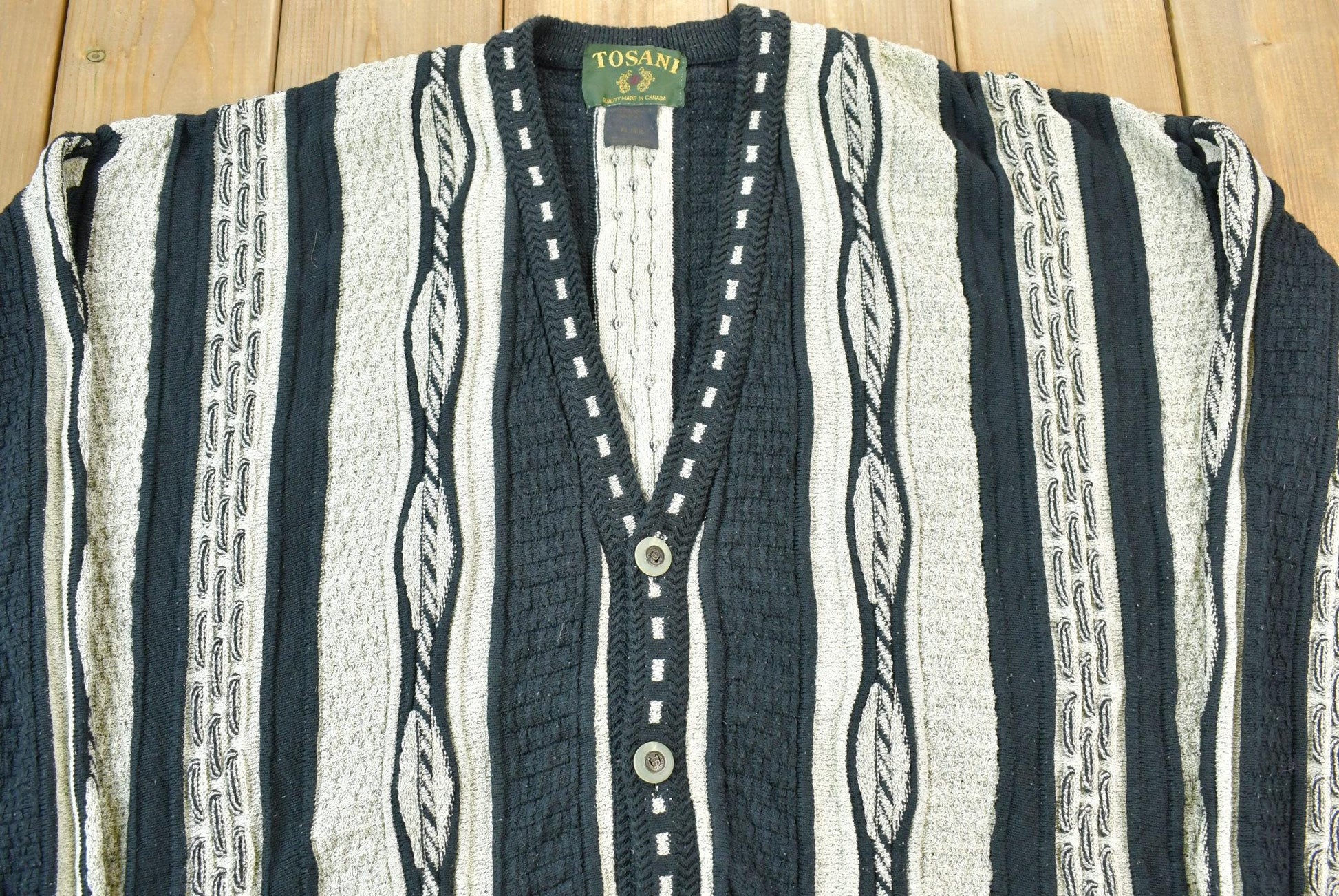 Vintage 1990s Tosani 3D Colored Cable Knit Cardigan Knit Sweater