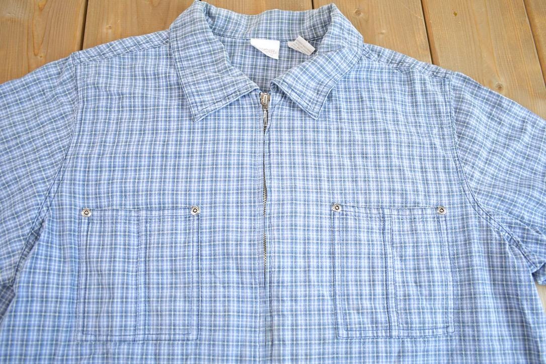 Vintage 1990s Cherokee Plus Size Cropped Fit Plaid Zippered Flannel Shirt