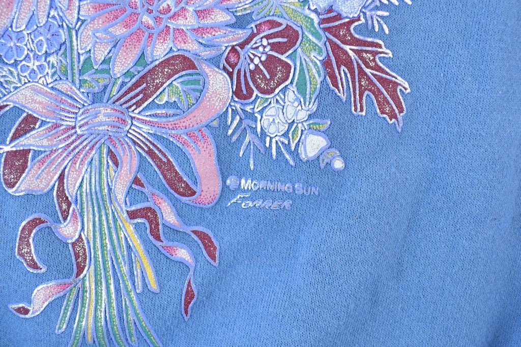 Vintage 1990s Morning Sun Cute Floral Double Collar Crew Neck Sweater