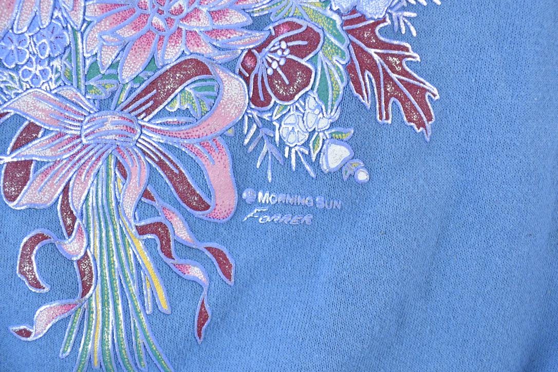 Vintage 1990s Morning Sun Cute Floral Double Collar Crew Neck Sweater