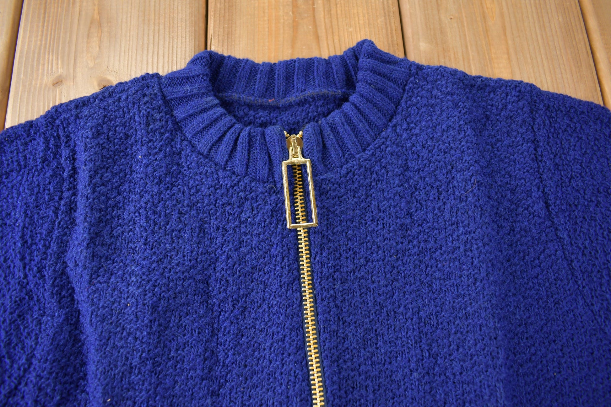 True Vintage 1960s Deadstock Miss Scotch English Short Sleeve Quarter Zip Knit Acrylic Sweater