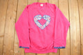 Vintage 1990s Pink Heart-Shaped Floral Wreath Crewneck Sweatshirt