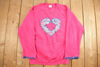 Vintage 1990s Pink Heart-Shaped Floral Wreath Crewneck Sweatshirt