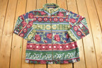 Vintage 1990s Alfred Dunner Abstract Floral Pattern Graphic Fleece Zip Up Sweater