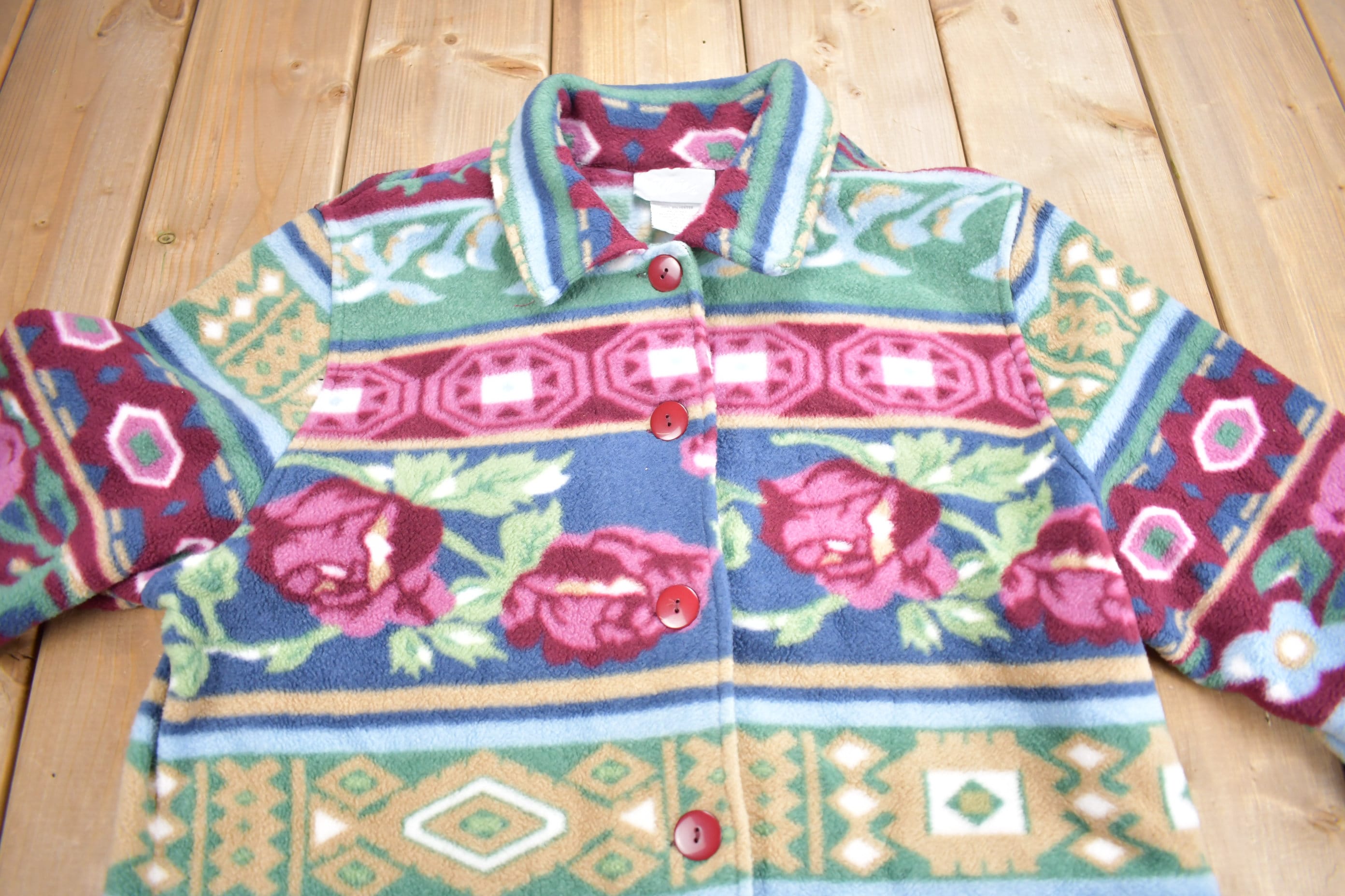 Vintage 1990s Blair Rose Theme Fleece Sweater