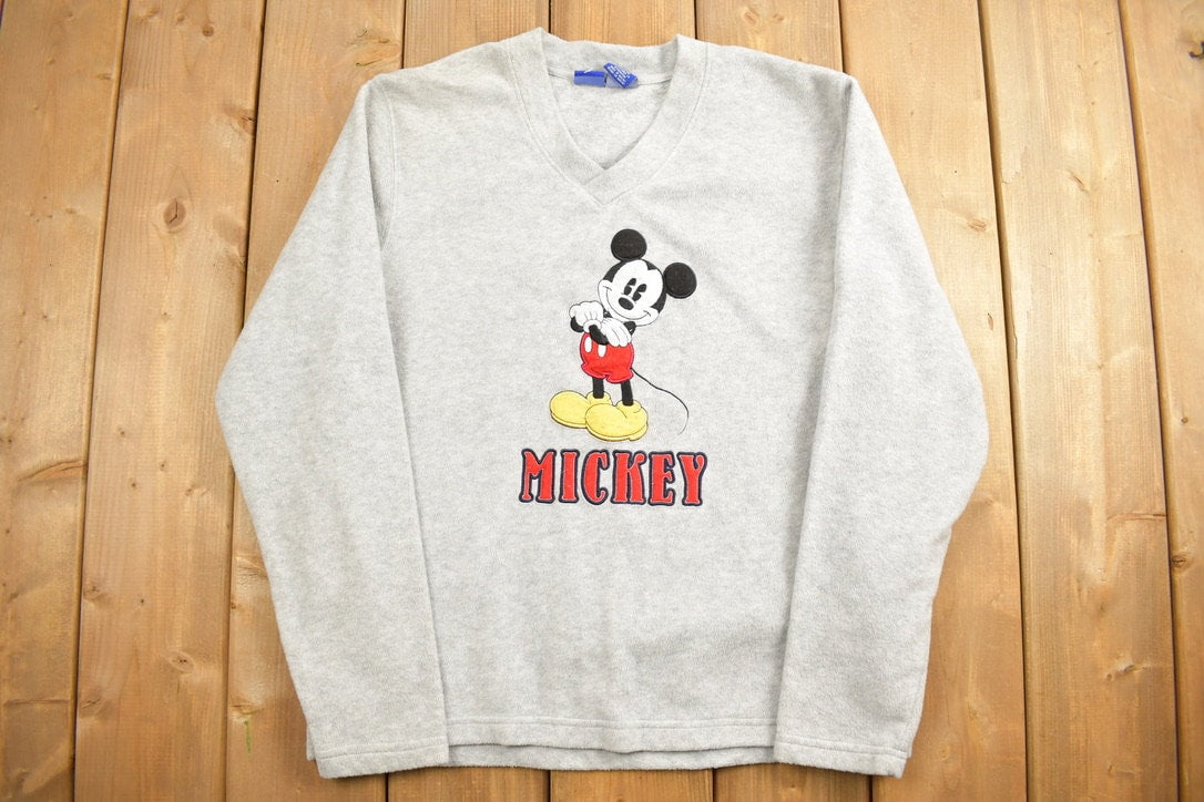 Vintage 1990s Mickey Mouse Disney V-Neck Fleece Sweatshirt