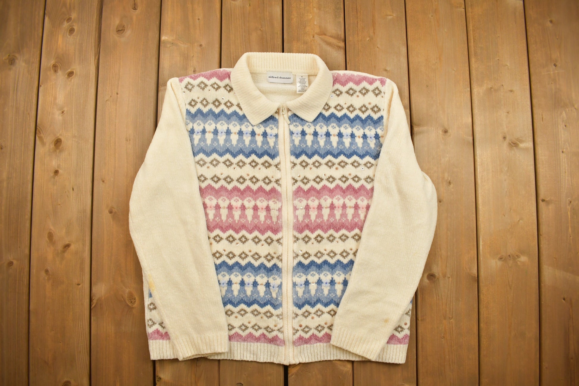 Vintage 1990s Alfred Dunner Zip Up Knitted Sweater /