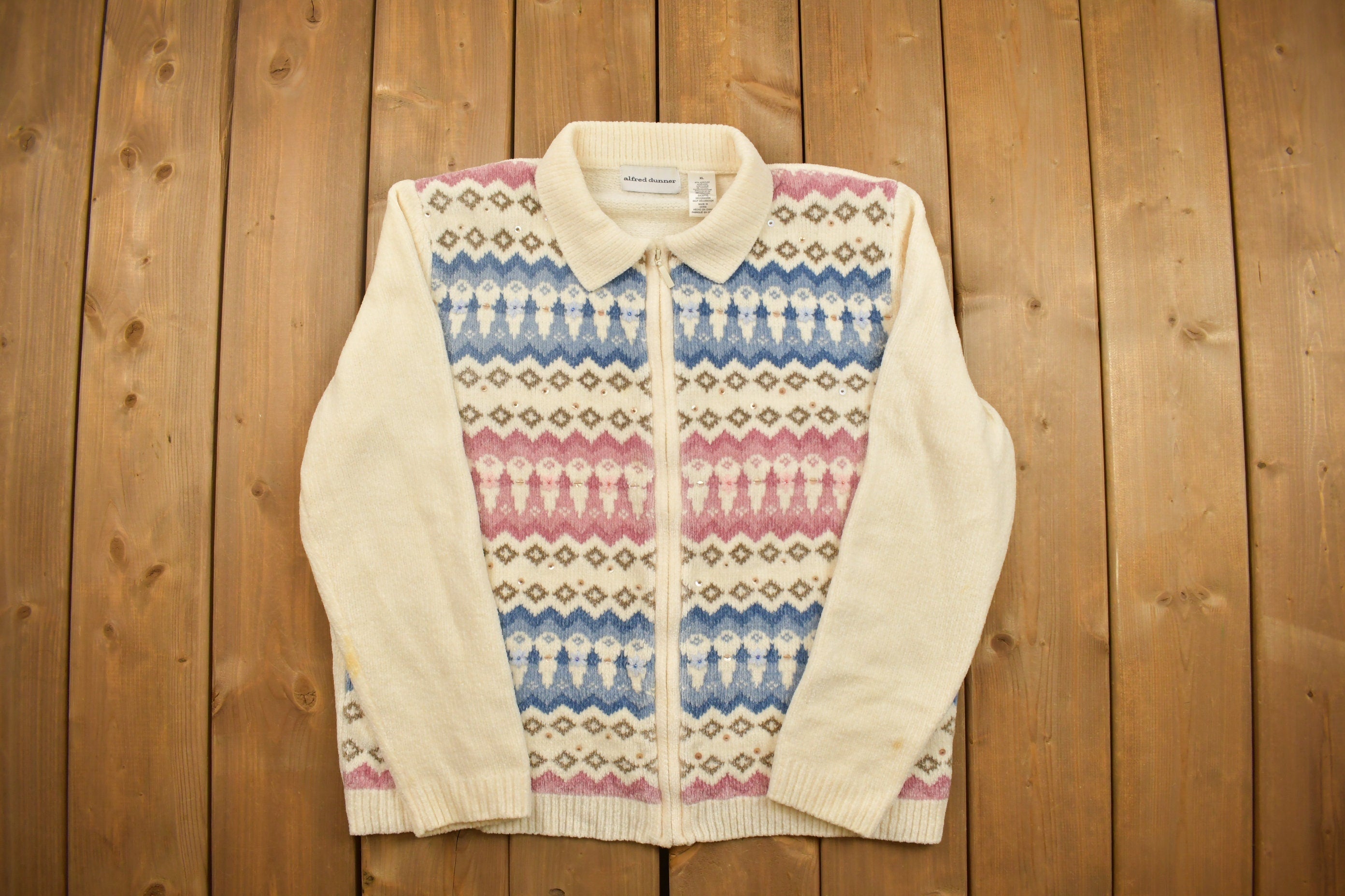 Vintage 1990s Alfred Dunner Zip Up Knitted Sweater