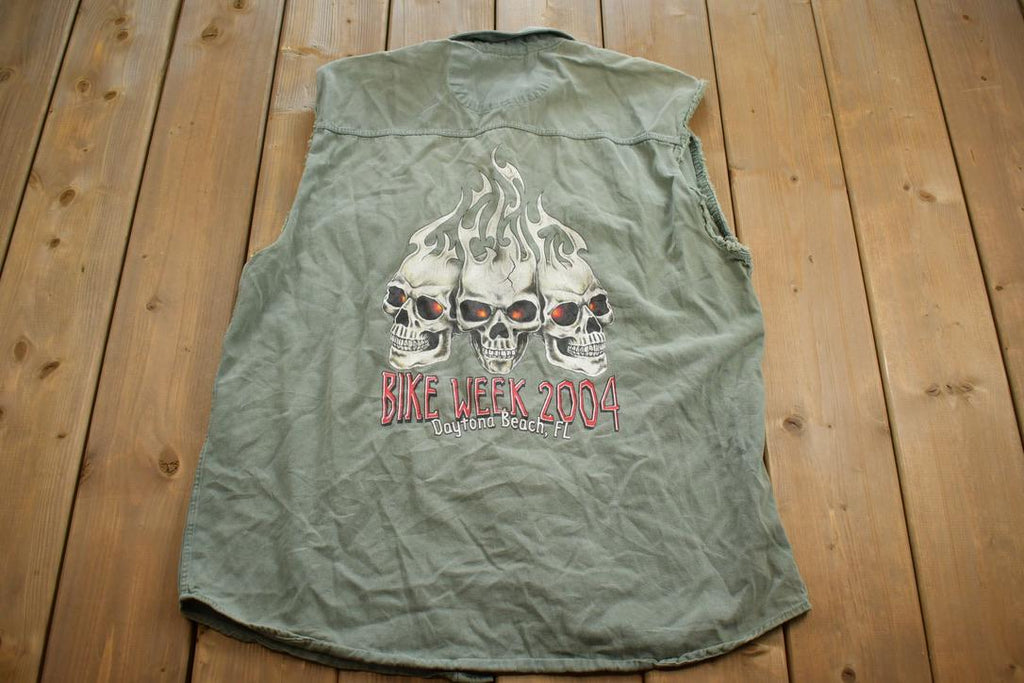 Vintage 2004 Bike Week Daytona Beach USA Muscle Button Up Shirt
