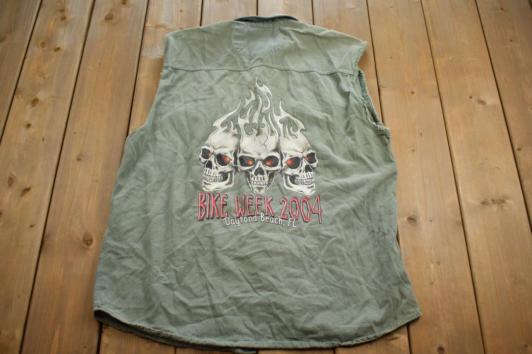 Vintage 2004 Bike Week Daytona Beach USA Muscle Button Up Shirt