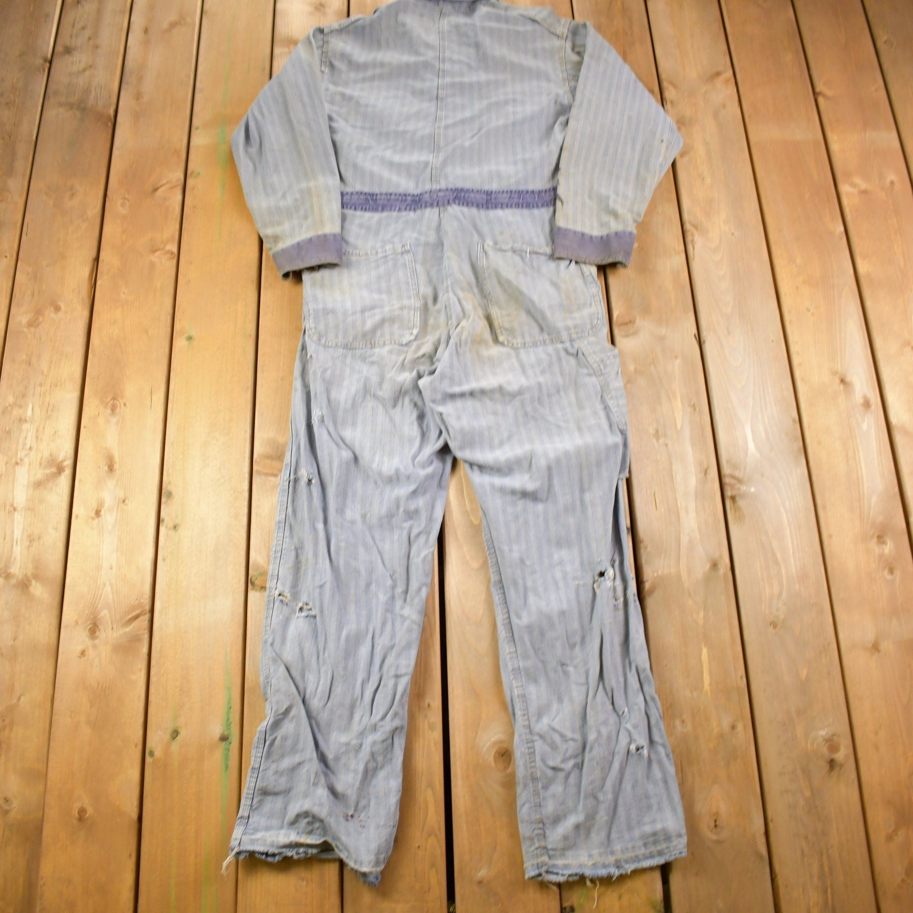 Vintage 1930s Perfect Union Made DIstressed Denim Button Down Jumpsuit
