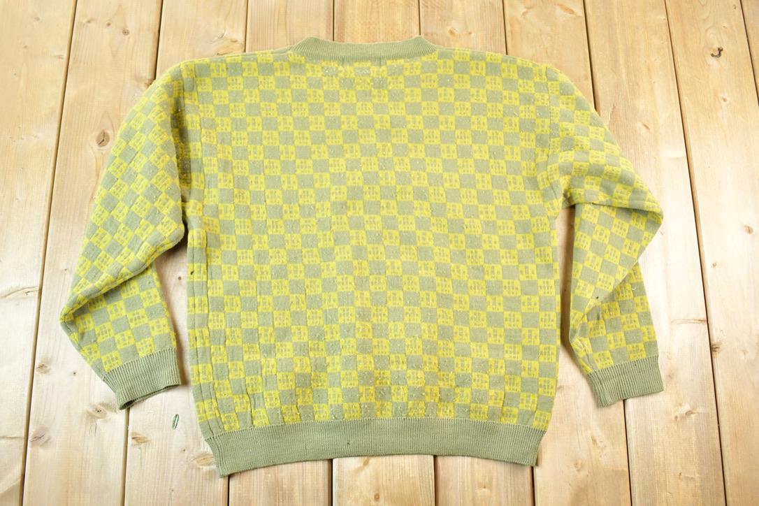 Vintage 1980s Krizia Knit Abstract Pattern 100% Merino Wool Crewneck Sweater Mens S