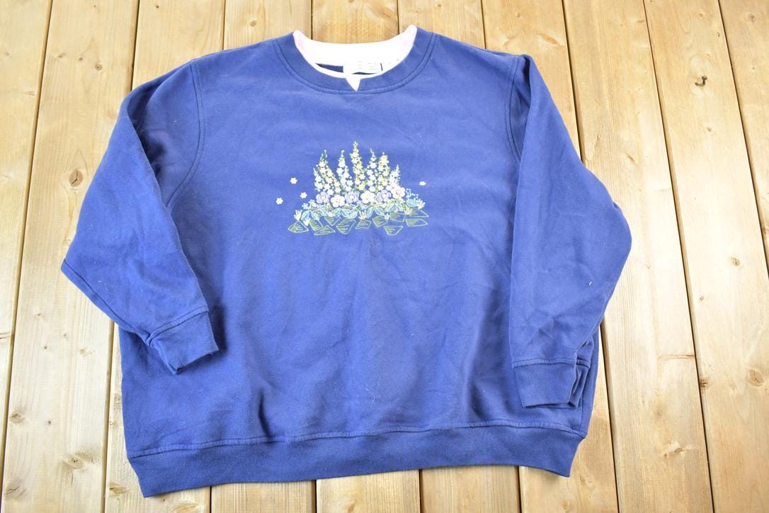 Vintage 1990s Extra Shenanigans Floral Double Collar Crewneck Sweatshirt Womens XXXL /