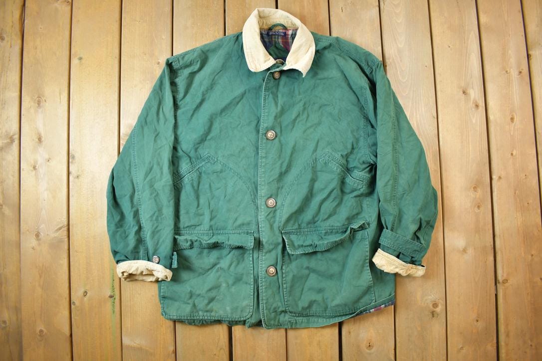 Vintage 1990s Woodlake Corduroy Collar Plaid Lined Chore Coat