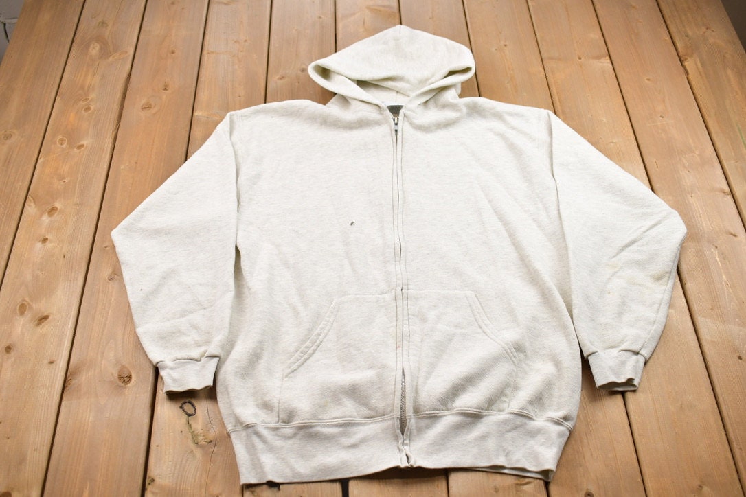 Vintage 1990s Blank White Zip Up Hoodie / 90s Zip Up Hoodie / Made In USA / Essential / Streetwear / 90s Blank / Blank Hoodie / Vintage Zip
