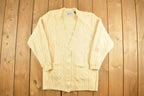 Vintage 1990s Beige Diamond Pattern Knitted Cardigan Sweater /